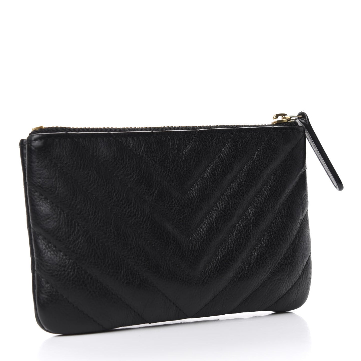 Crumpled Calfskin Chevron Quilted Small Cosmetic Case Black