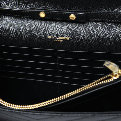 Saint Laurent Grain De Poudre Matelasse Chevron Monogram Chain Wallet Black 11 of 17