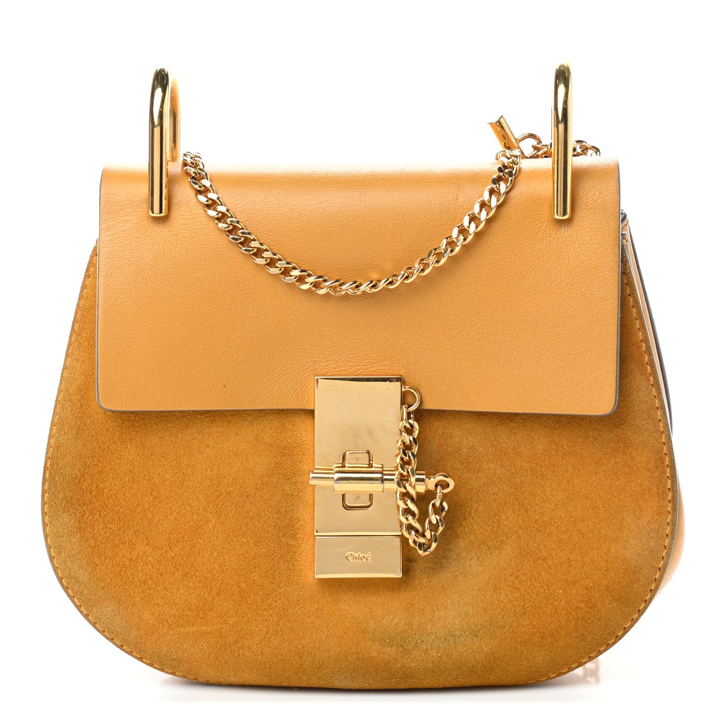 Chloe Suede Smooth Calfskin Mini Drew Shoulder Bag Dark Ochre 1 of 14