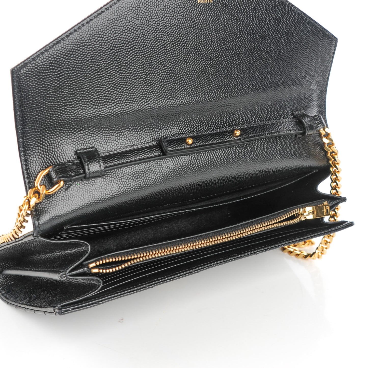 Grain De Poudre Matelasse Chevron Monogram Chain Wallet Black
