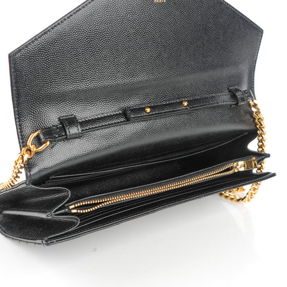 Saint Laurent Grain De Poudre Matelasse Chevron Monogram Chain Wallet Black 6 of 7
