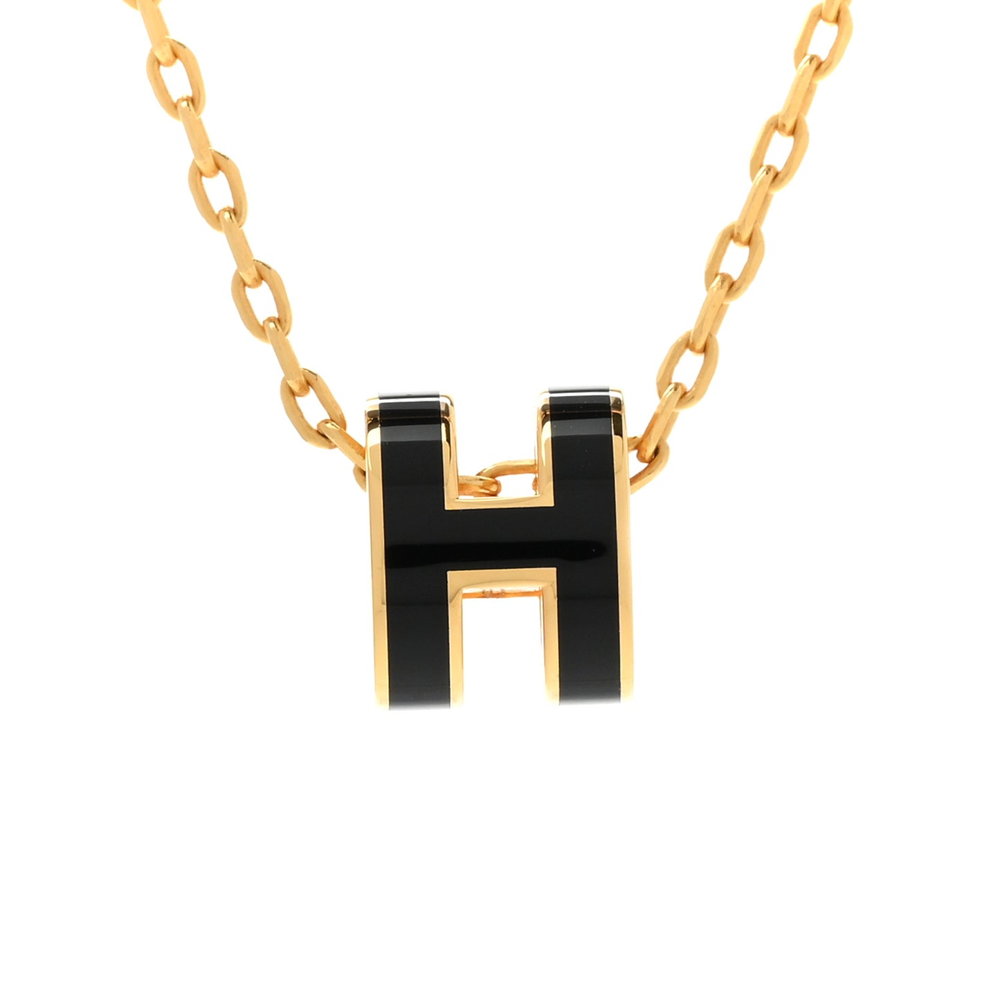 Lacquered Gold Mini Pop H Pendant Necklace Black