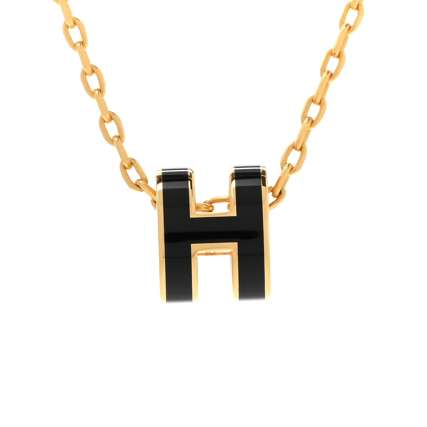 Hermes Lacquered Gold Mini Pop H Pendant Necklace Black 4 of 7