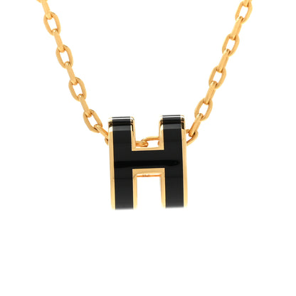 Hermes Lacquered Gold Mini Pop H Pendant Necklace Black 4 of 7
