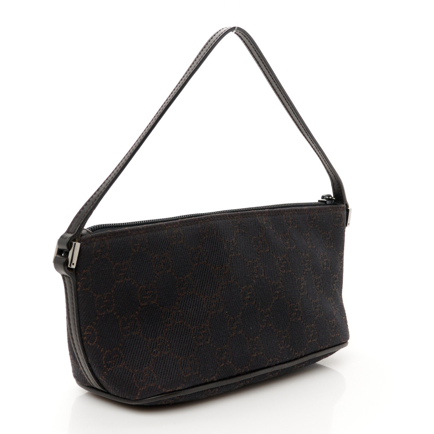 Gucci Denim Monogram Boat Pochette Dark Brown 3 of 10