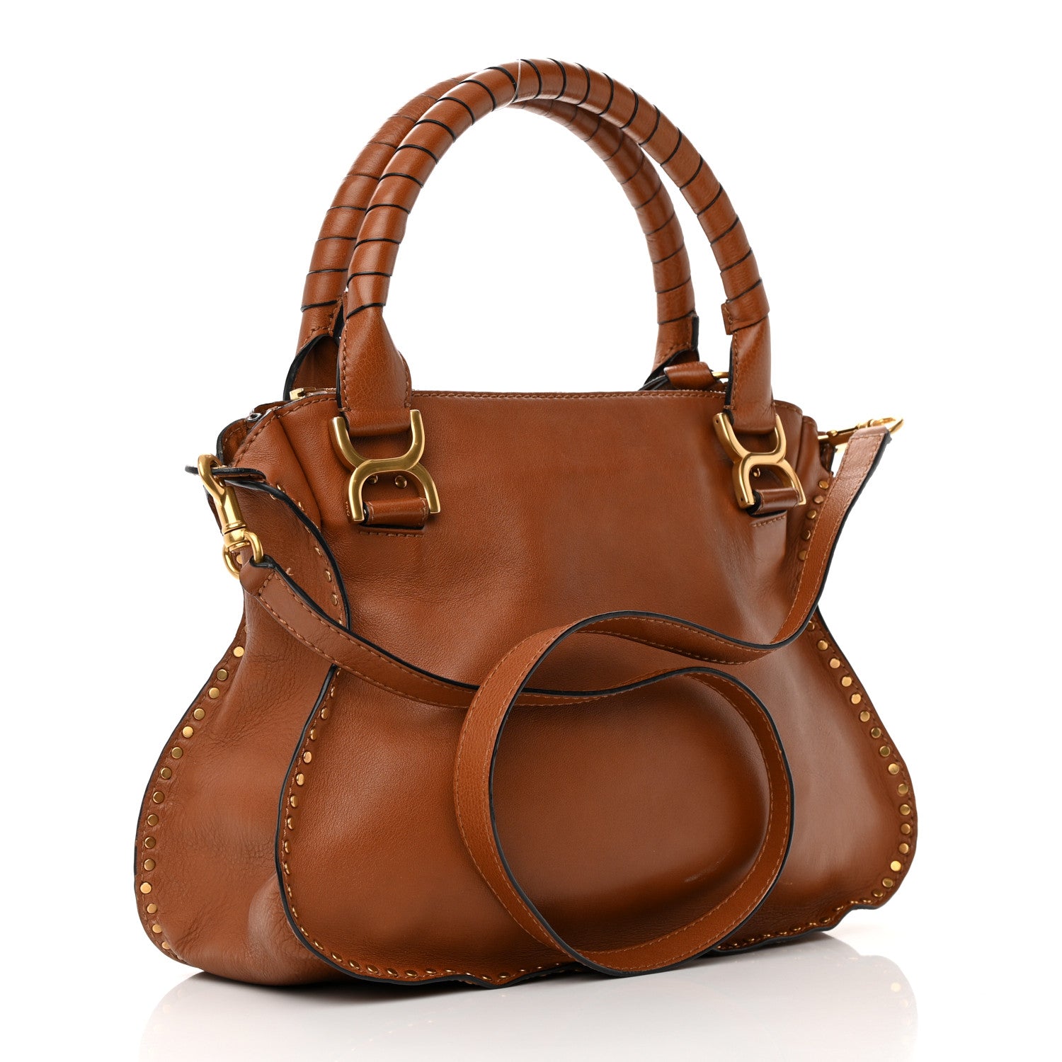 Chloe Calfskin Studded Medium Marcie Satchel Caramel 3 of 17