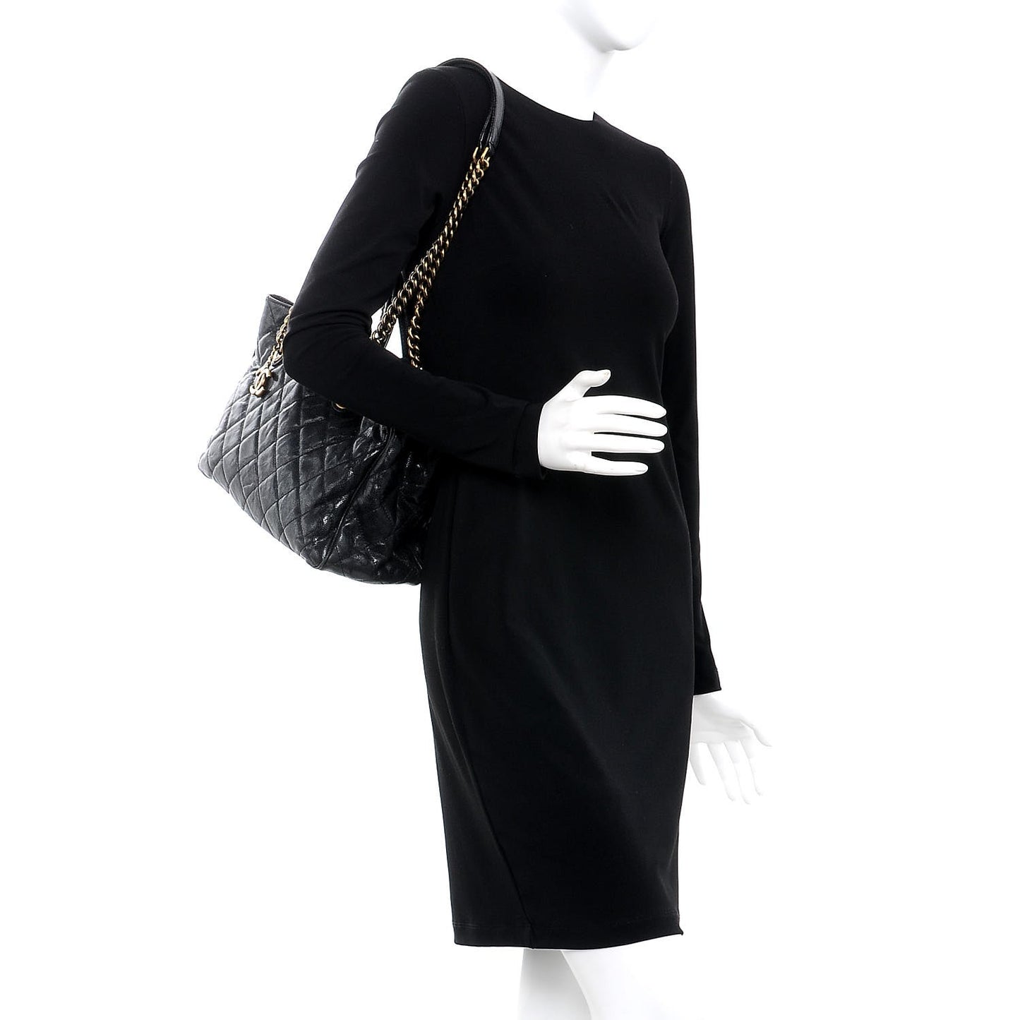 Glazed Caviar Quilted Small Shiva Tote Black