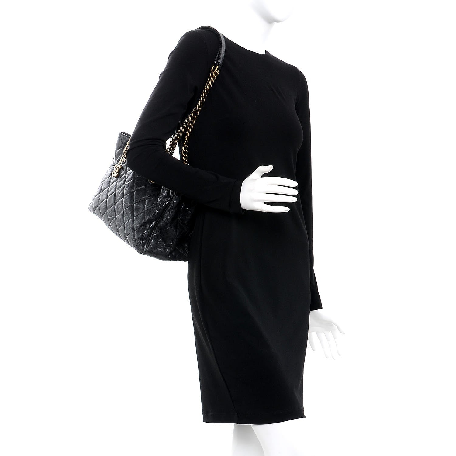 Chanel Glazed Caviar Quilted Small Shiva Tote Black 2 of 11