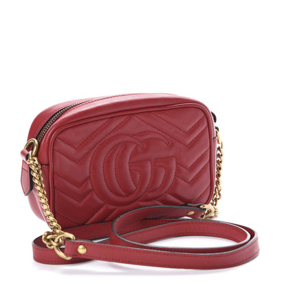 Gucci Calfskin Matelasse Mini GG Marmont Chain Shoulder Bag Hibiscus Red 3 of 11