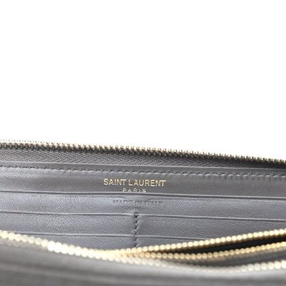Saint Laurent Calfskin Crocodile Embossed Monogram Zip Around Wallet Gray 6 of 8