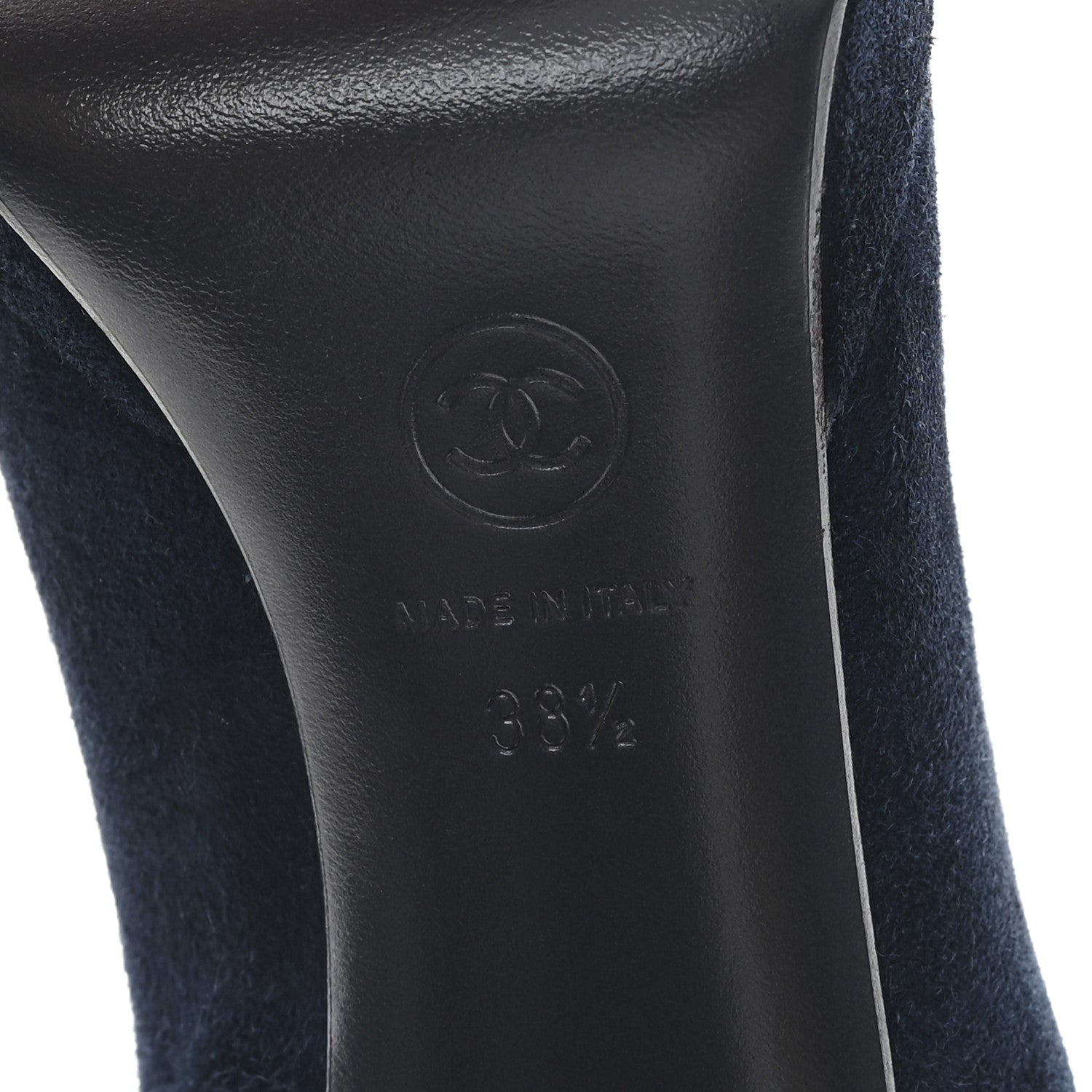 Chanel Suede Pearl CC Ankle Boots 38.5 Navy Blue 7 of 9