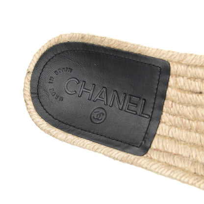 Chanel Patent Calfskin Crystal CC Espadrille Slip On Sandals 36 Black 7 of 12