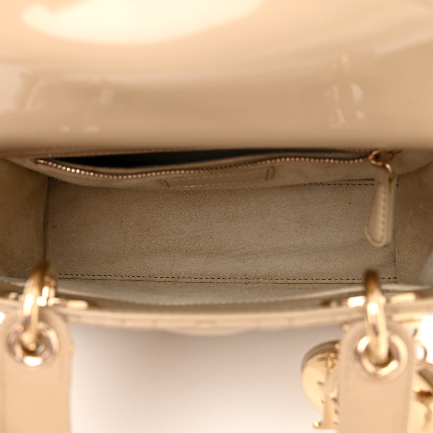 Patent Cannage Small Lady Dior Beige