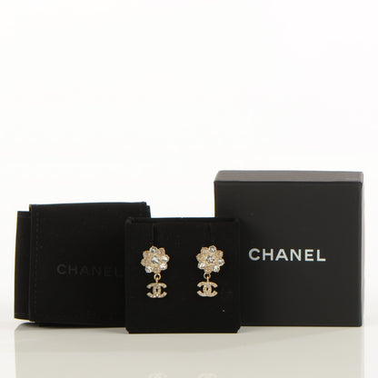 Chanel Crystal CC Flower Dangle Earrings Gold Beige 4 of 5