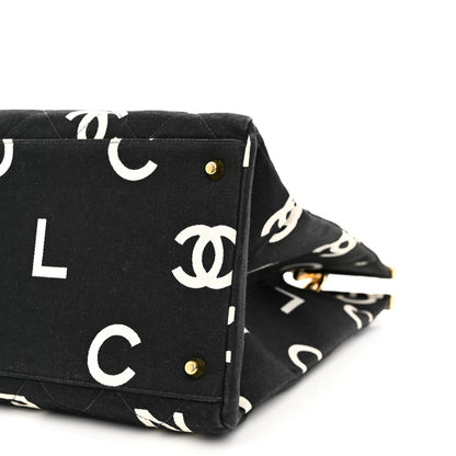 Chanel Canvas Printed Quilted Logo Tote Black White 11 of 11