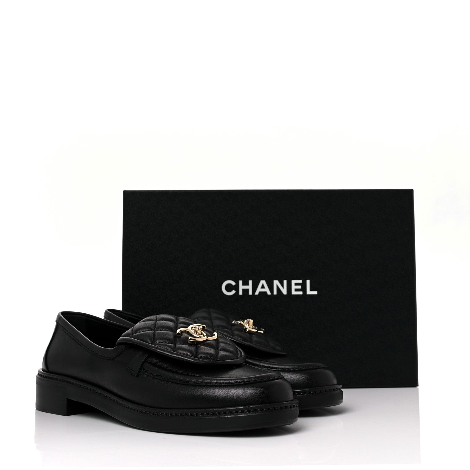 Chanel Lambskin Quilted CC Turnlock Loafers 39 Black 9 of 13