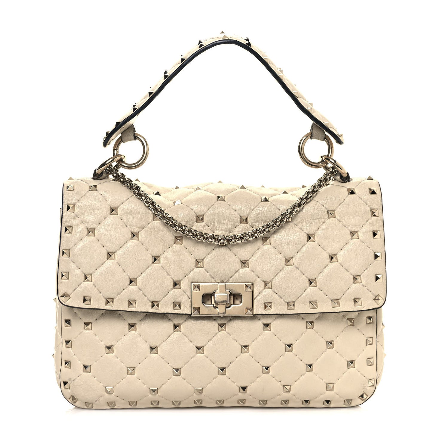 Nappa Medium Rockstud Spike Shoulder Bag Light Ivory