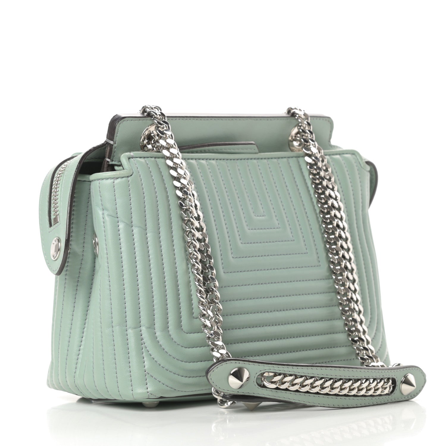 Fendi Shiny Nappa Trapuntata Chain Small DotCom Click Chain Satchel Pale Blue 3 of 15