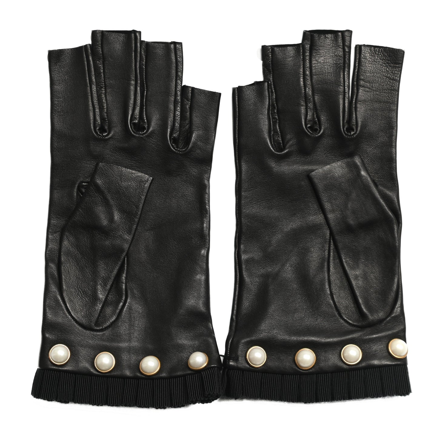 Nappa Pearl Fingerless Short Gloves 8 L Black