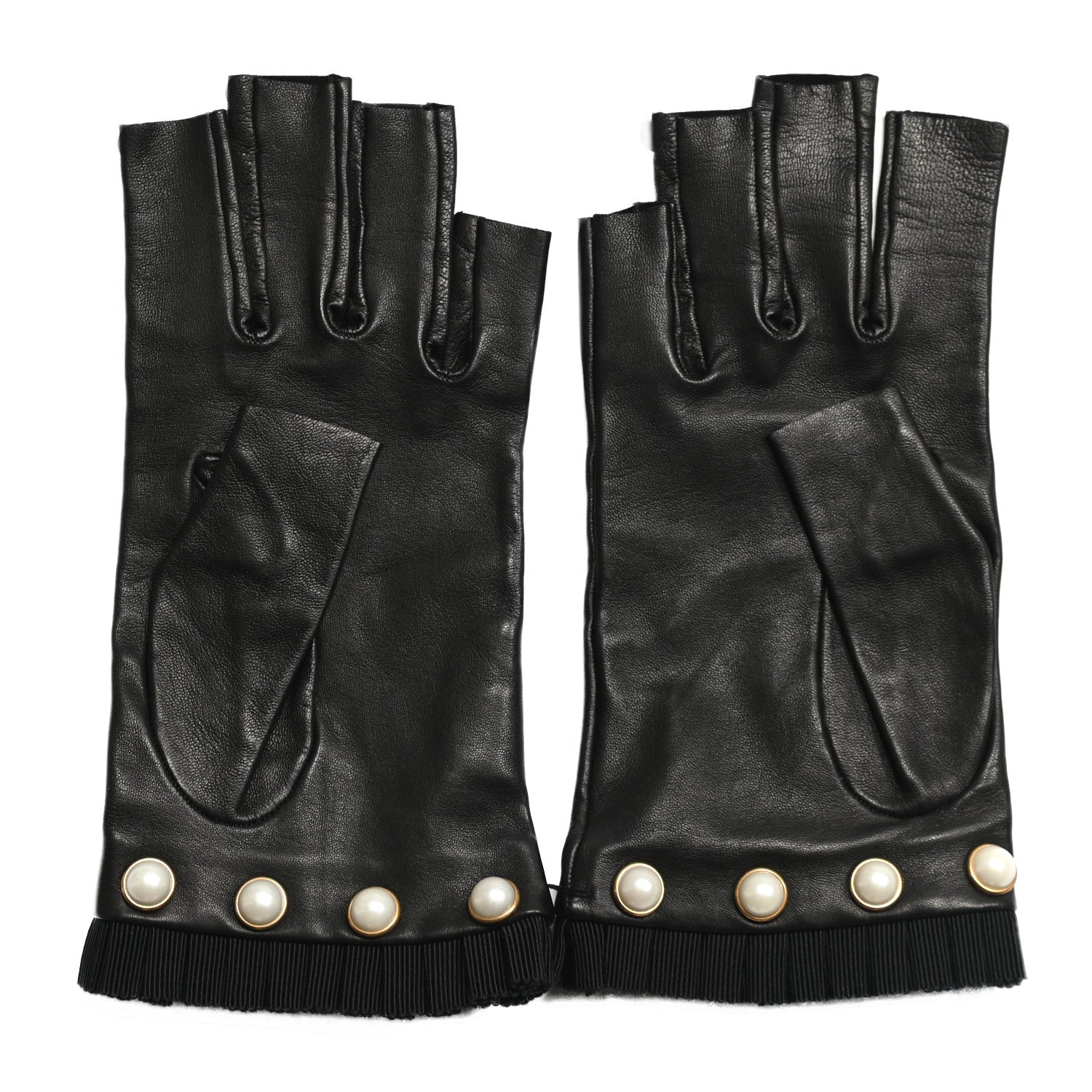 Gucci Nappa Pearl Fingerless Short Gloves 8 L Black 2 of 5