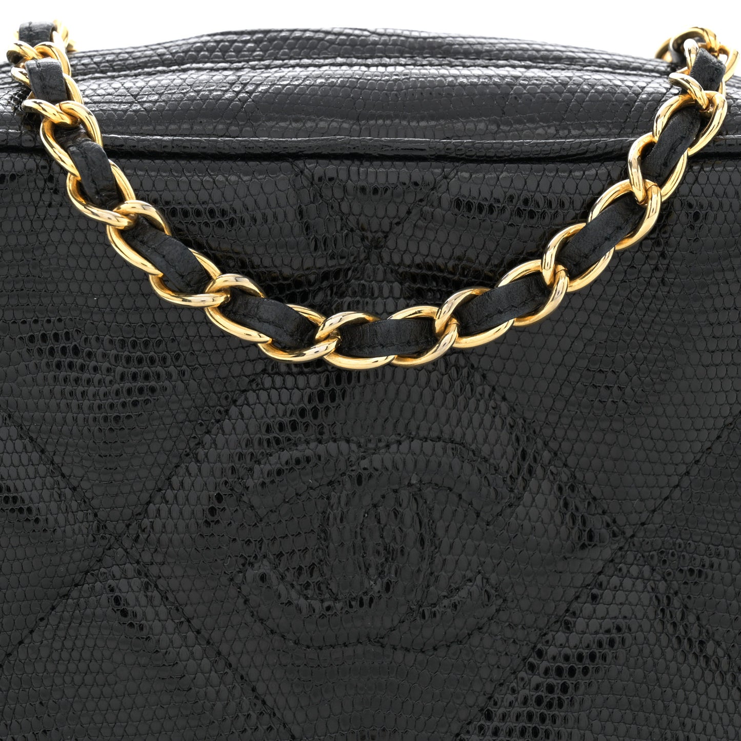 Lizard Quilted Small Tassel Camera Case Black