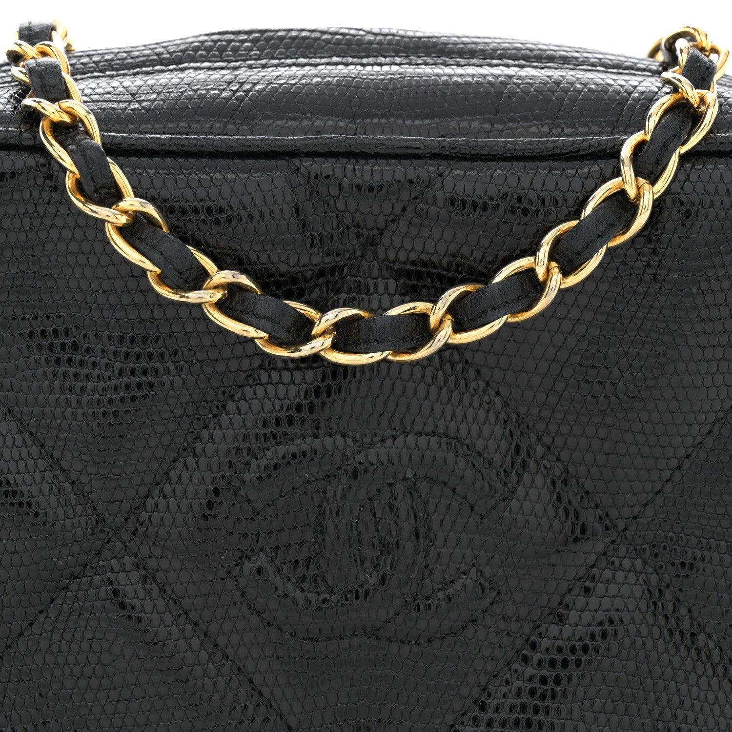 Chanel Lizard Quilted Small Tassel Camera Case Black 9 of 12