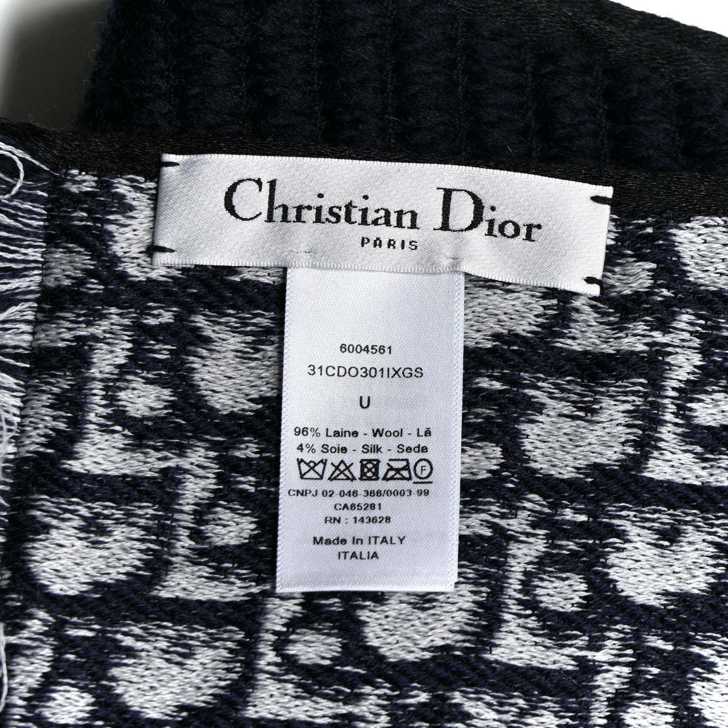 Christian Dior Wool Silk Oblique University Reversible Scarf Navy Blue 3 of 4