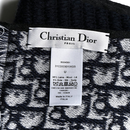 Christian Dior Wool Silk Oblique University Reversible Scarf Navy Blue 3 of 4