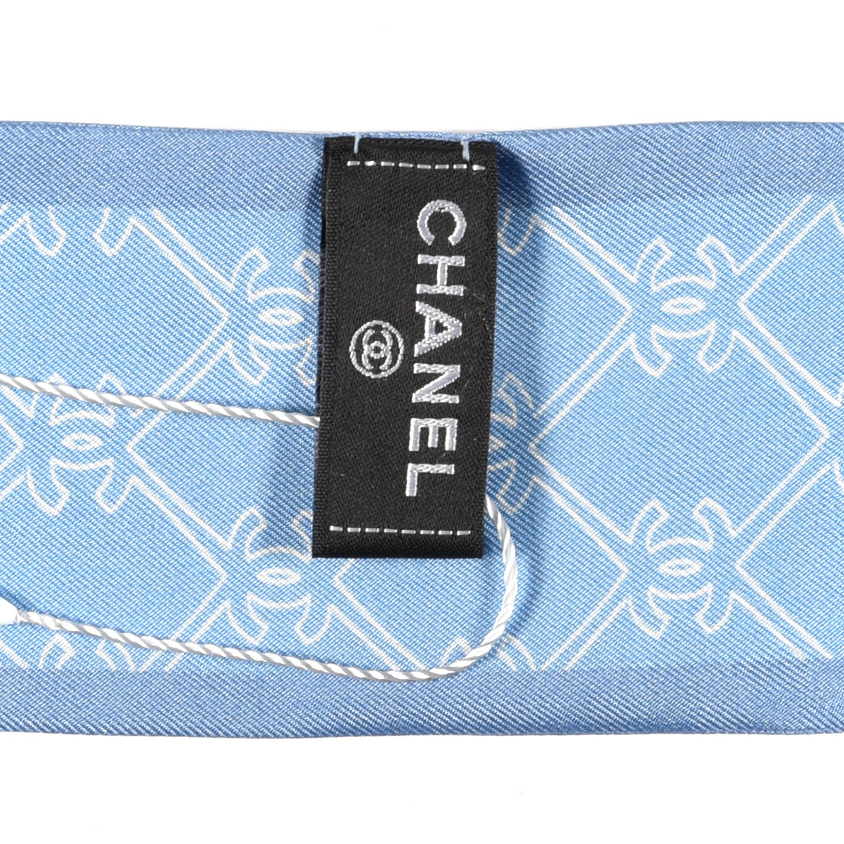 Silk CC Lucky Symbols Slim Bandeau Scarf Light Blue Multicolor