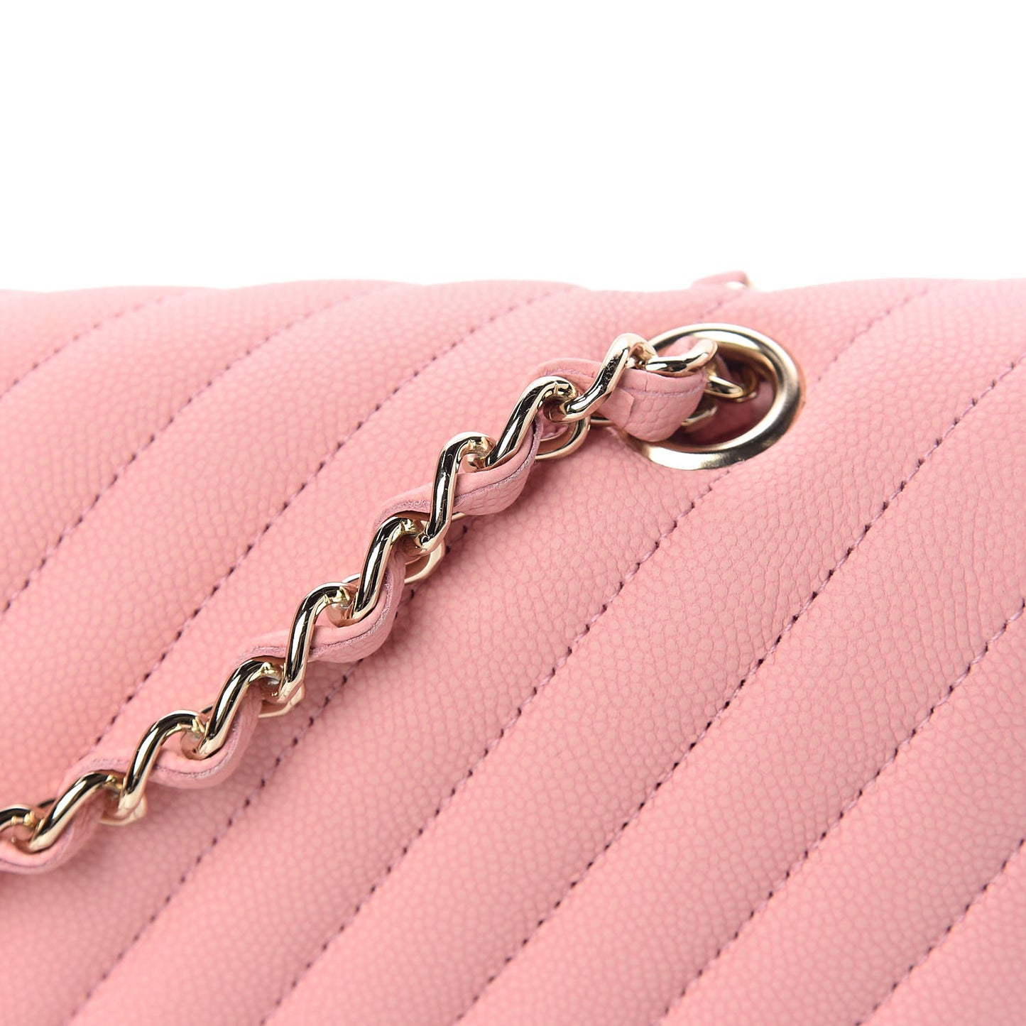 Caviar Chevron Quilted Medium Double Flap Pink