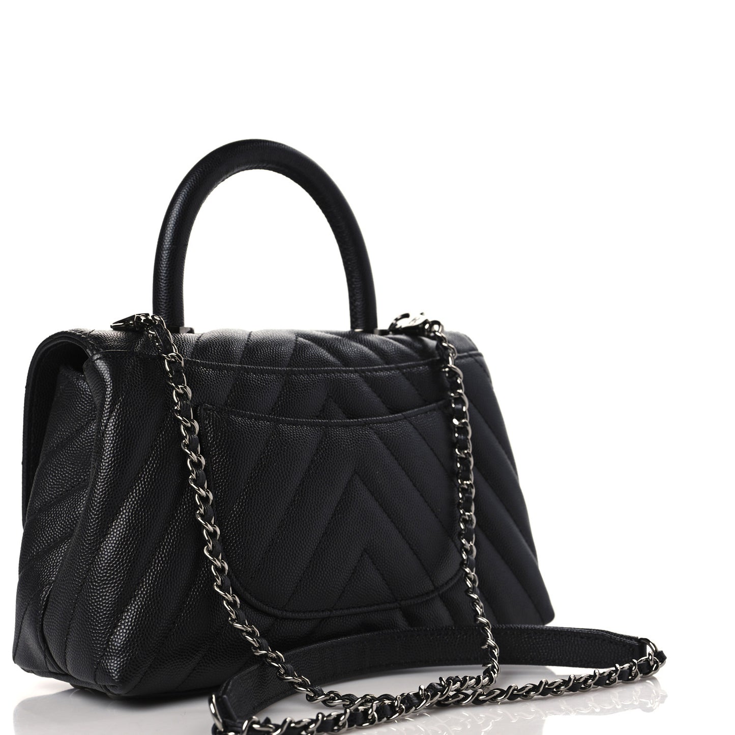 Caviar Chevron Quilted Mini Coco Handle Flap Black
