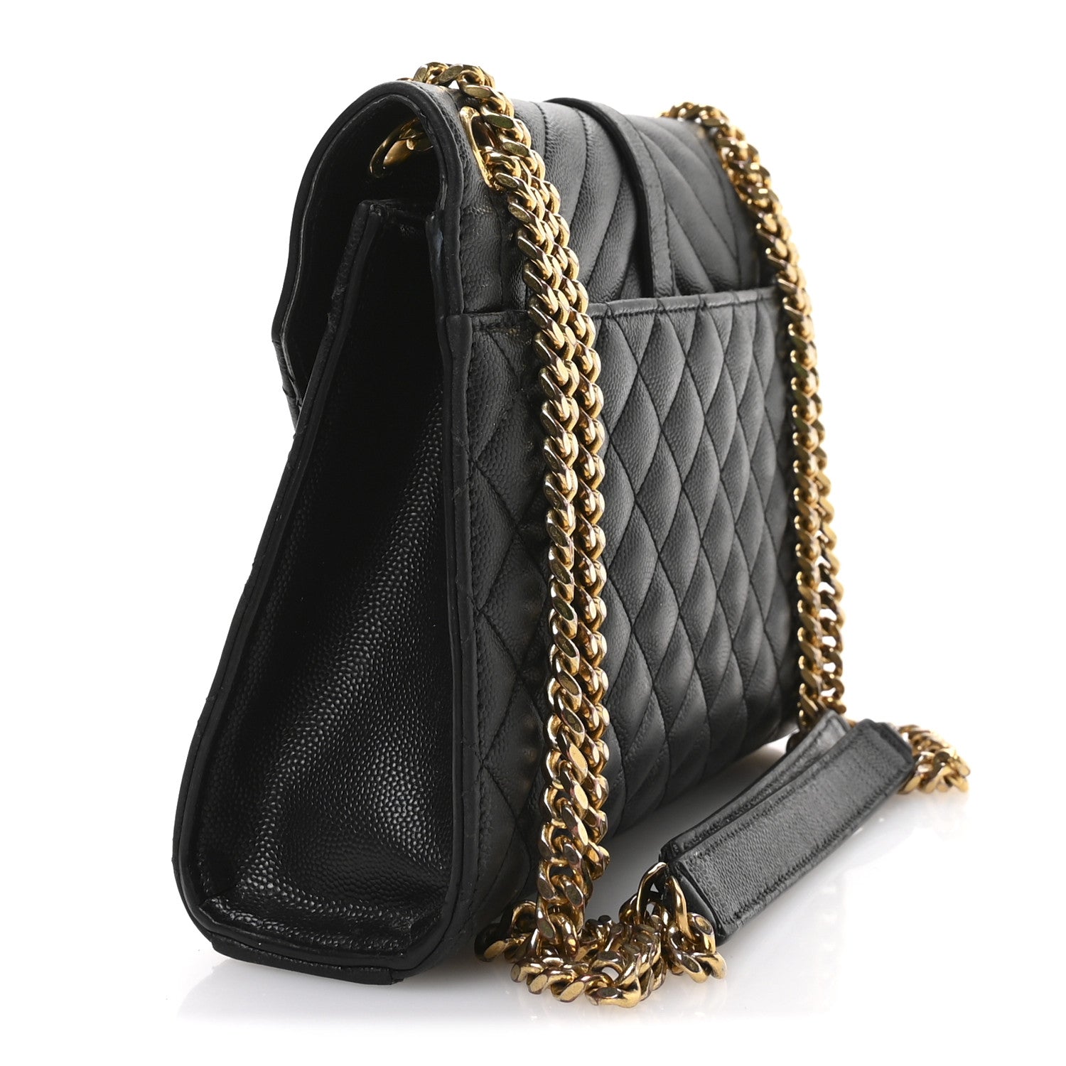 Saint Laurent Grain De Poudre Textured Mixed Matelasse Triquilt Medium Monogram Satchel Black 3 of 10
