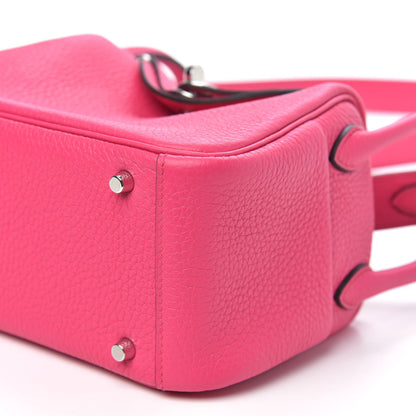 Hermes Taurillon Clemence Mini Lindy 20 Rose Shocking 8 of 9