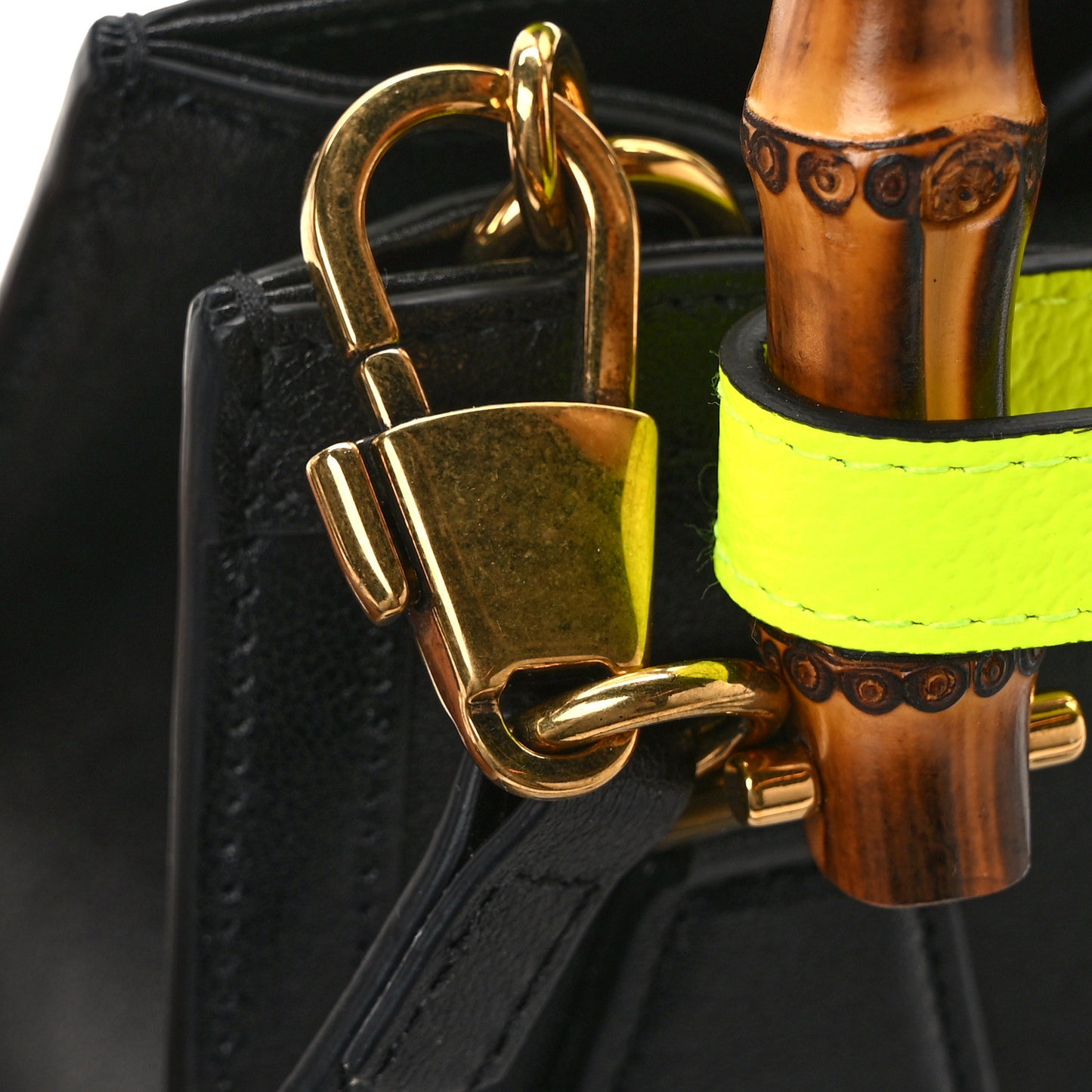 Wonka Grain Calfskin Mini Diana Tote Bag Black Yellow Fluo
