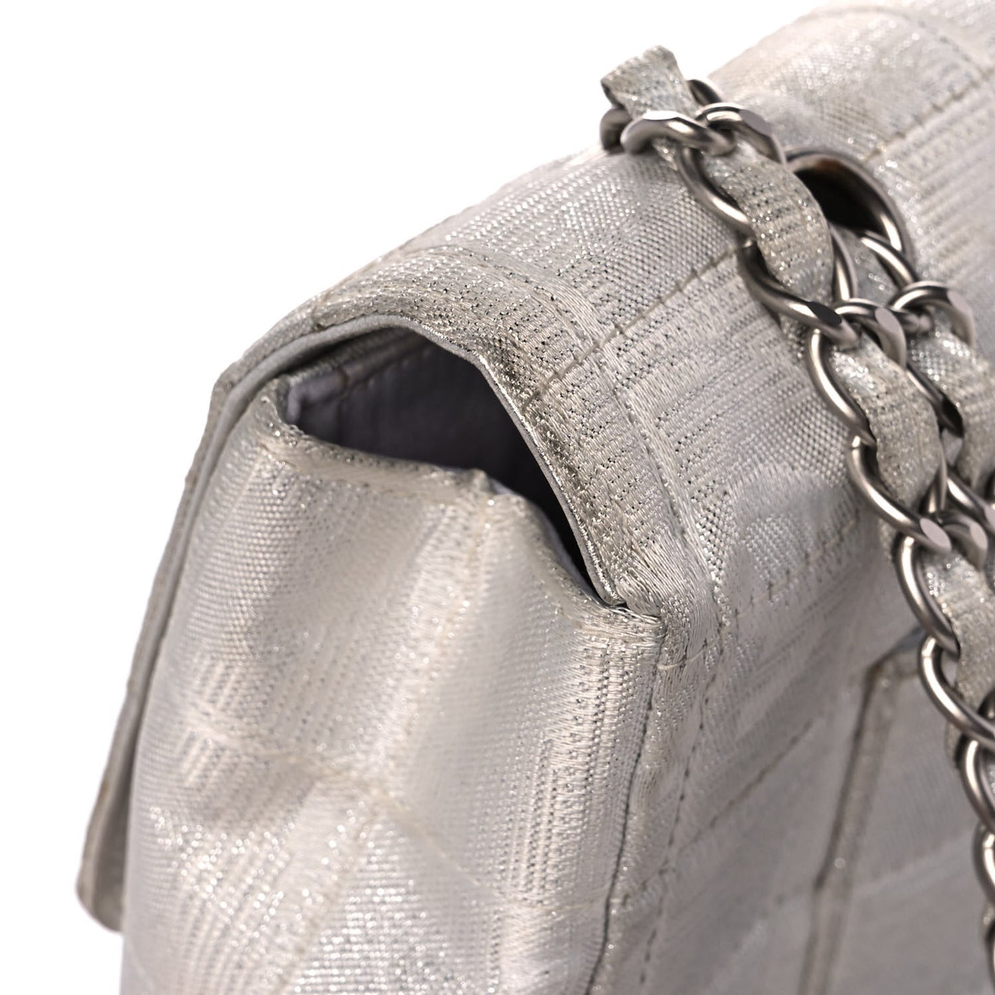 Metallic Nylon Medium Travel Flap Light Silver