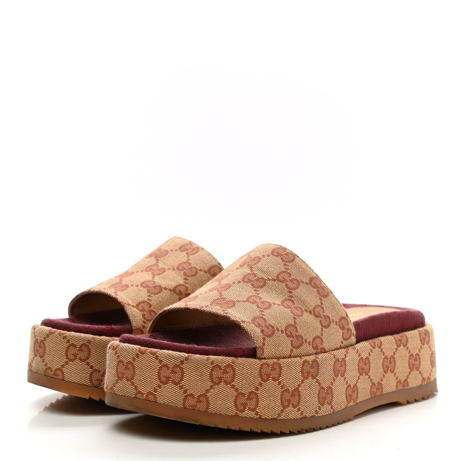 Gucci Canvas GG Monogram Angelina Platform Slide Sandals 37.5 Beige Ruggine 3 of 10