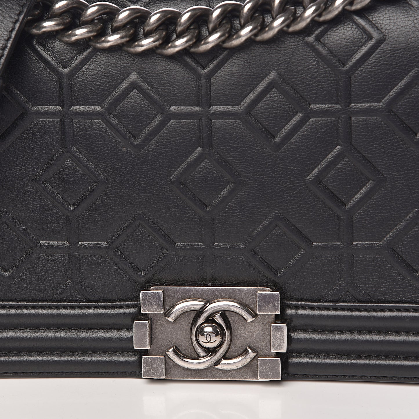 Calfskin Crystal Embossed Medium Boy Flap Black