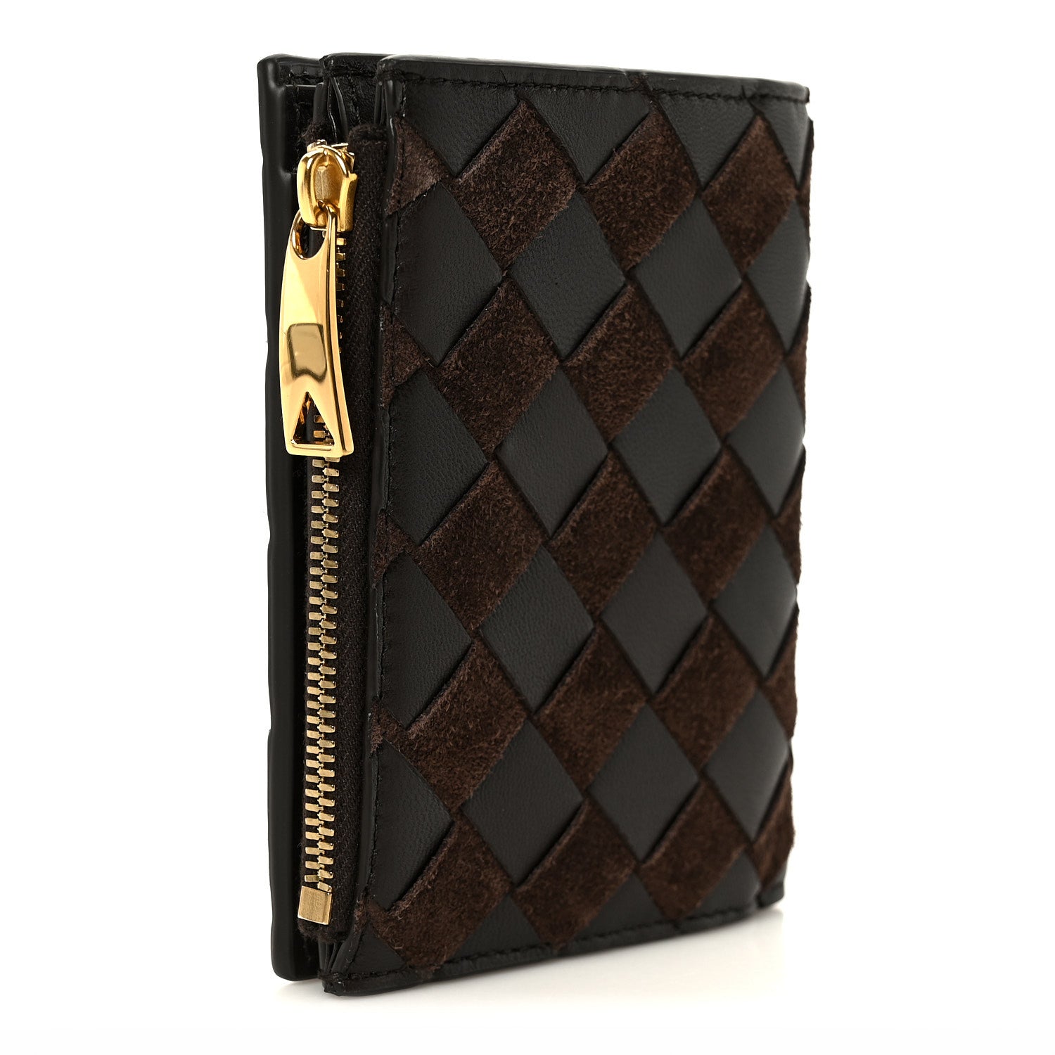 Bottega Veneta Nappa Suede Intrecciato Bifold Zip Wallet Brown 3 of 12
