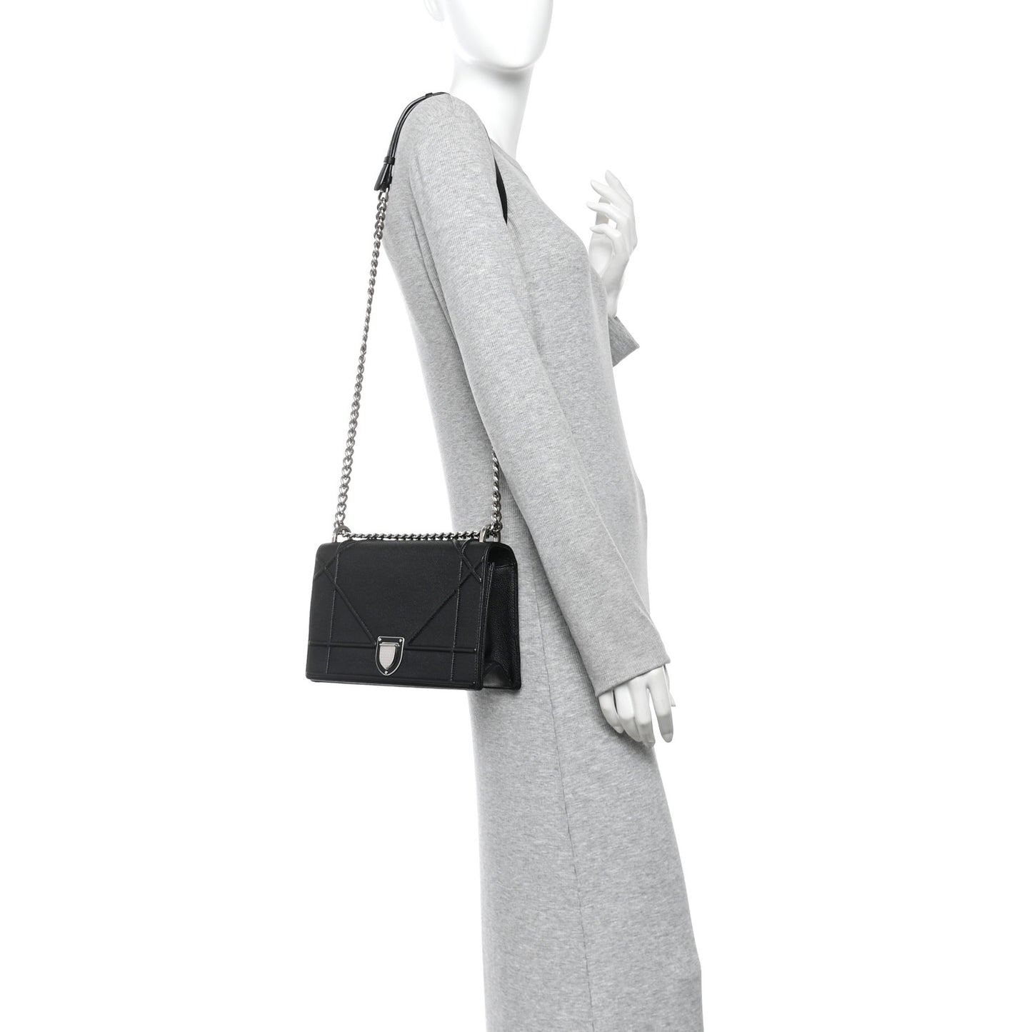 Grained Calfskin Medium Diorama Flap Bag Black
