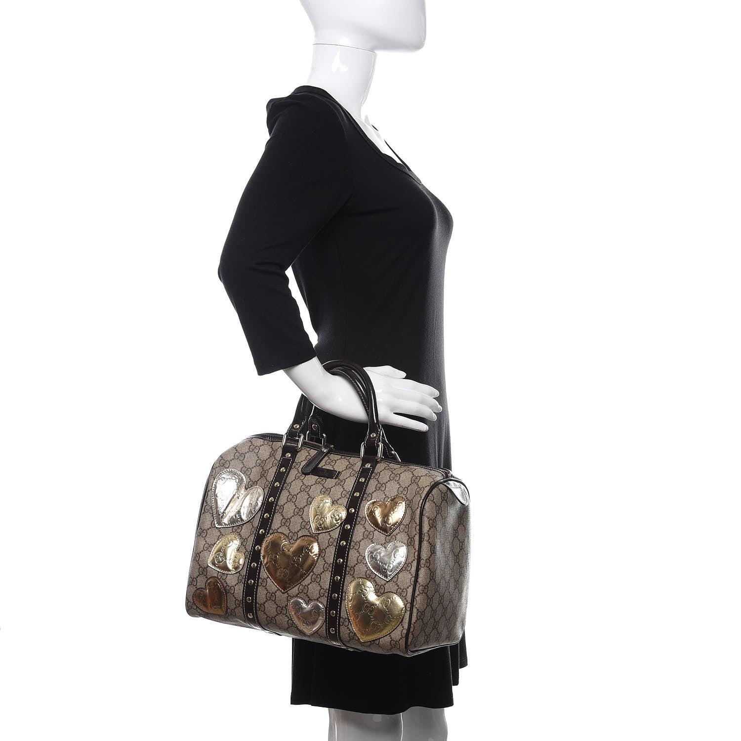 Gucci Monogram Guccissima Hearts Studded Medium Joy Boston Dark Brown 2 of 10