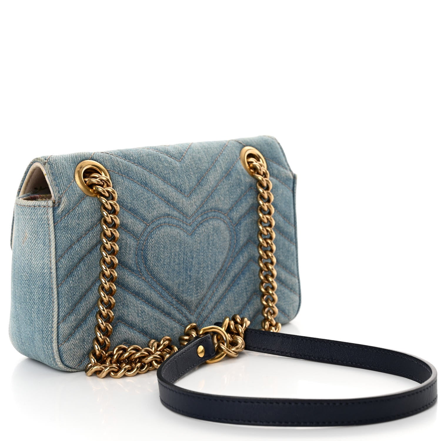 Gucci Denim Matelasse Mini Pearly GG Marmont Shoulder Bag Blue 3 of 11