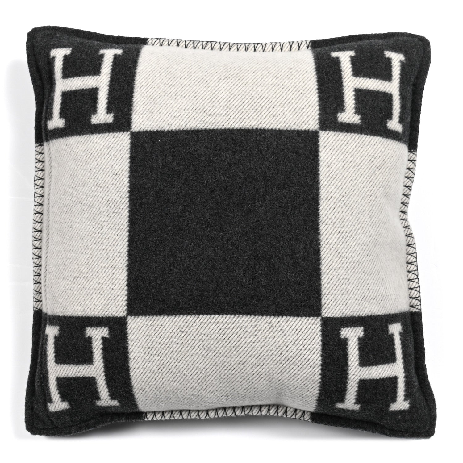 Hermes Wool Cashmere Avalon Pillow PM Ecru Gris Fonce 2 of 3