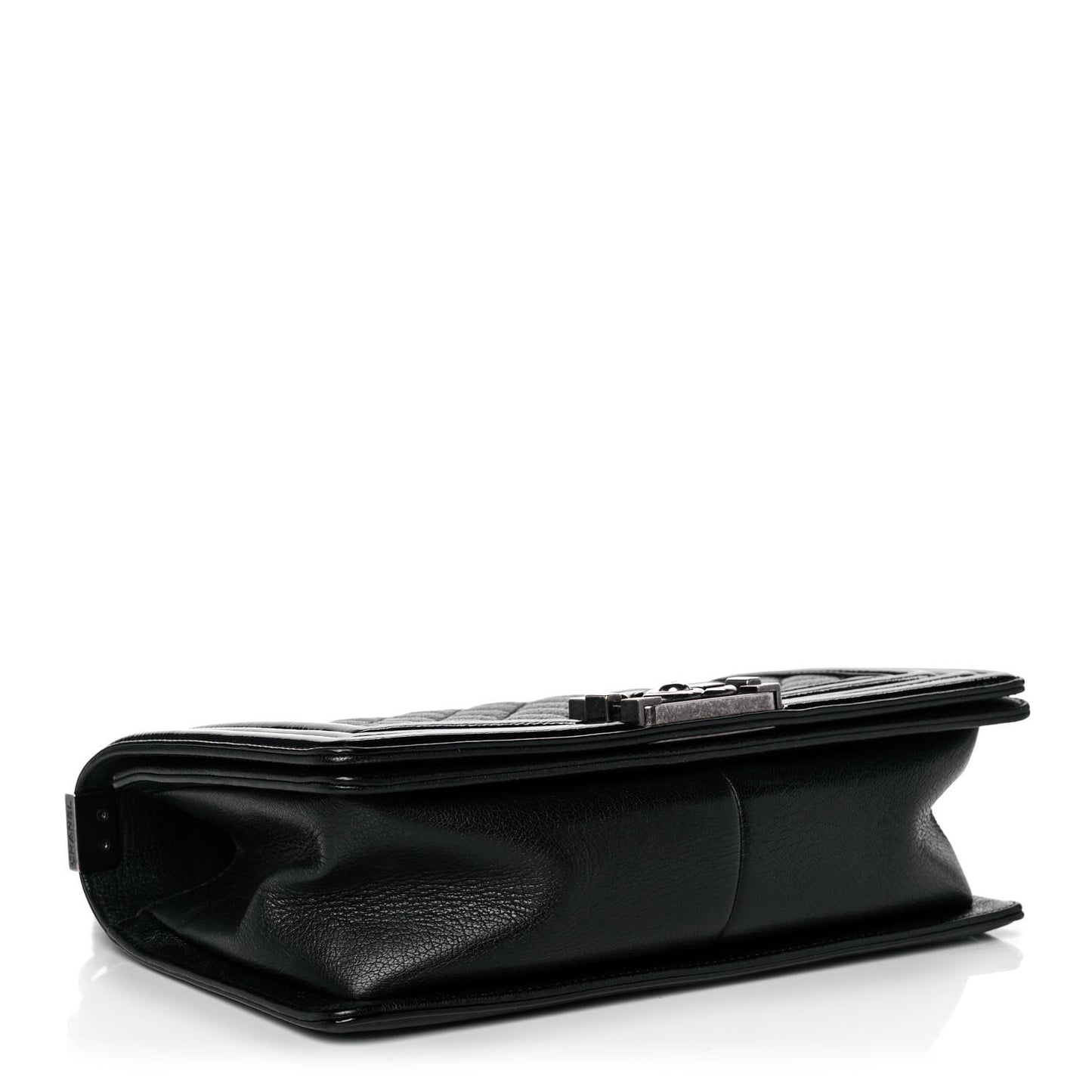Goatskin Quilted Patent Medium Duo Boy Flap Black