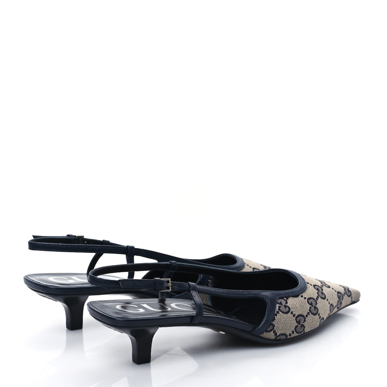 Gucci GG Monogram Malaga Kid Square G 35mm Slingback Pumps 38 Beige Blue 4 of 8