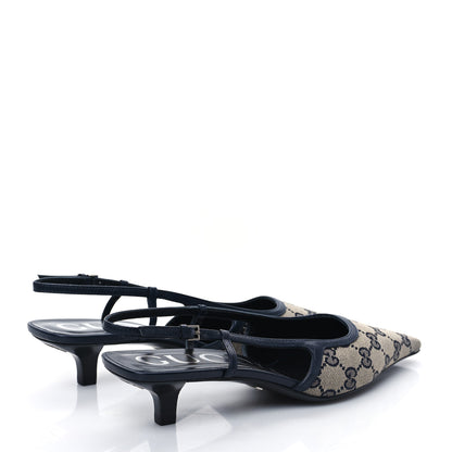 Gucci GG Monogram Malaga Kid Square G 35mm Slingback Pumps 38 Beige Blue 4 of 8