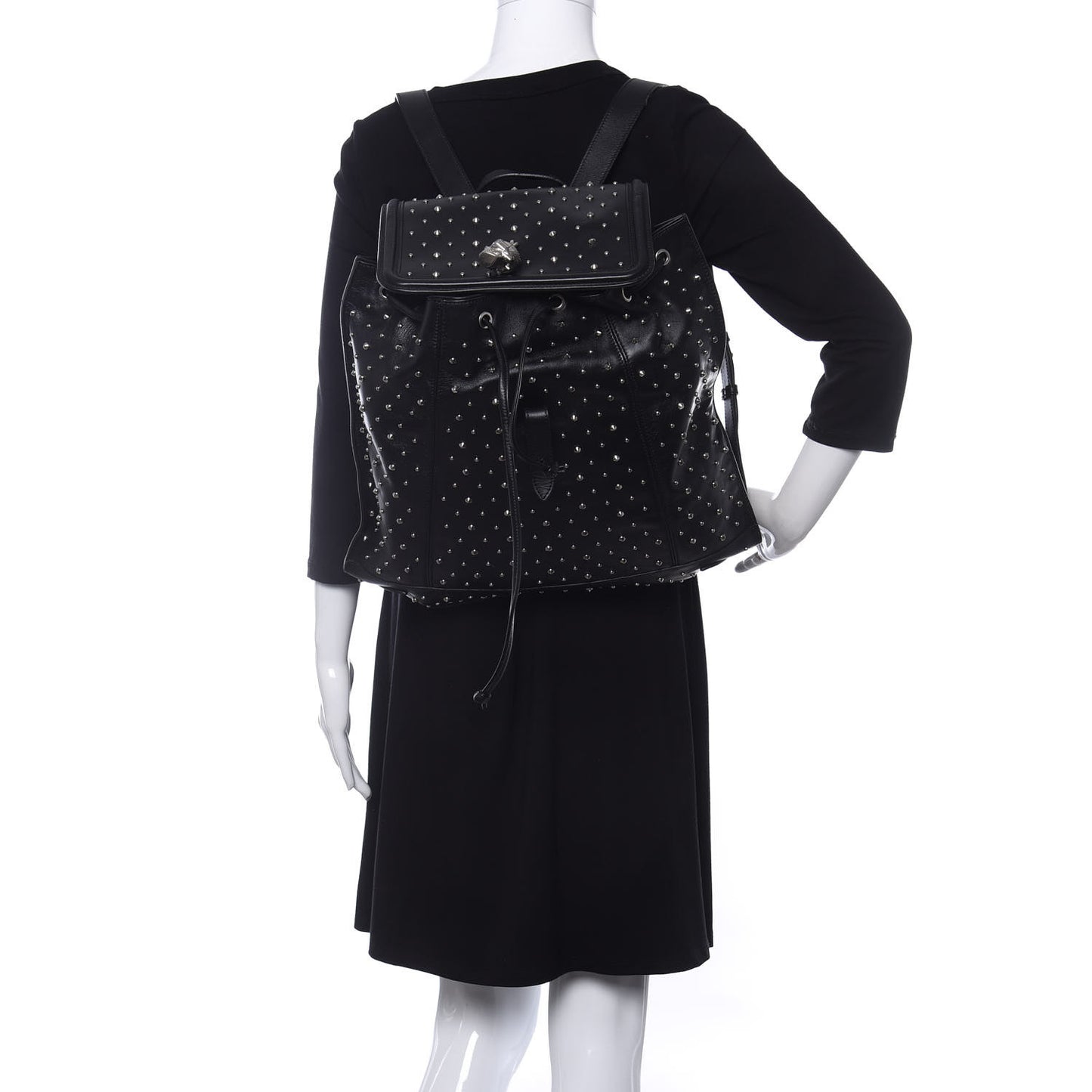 Calfskin Studded Padlock Backpack Black
