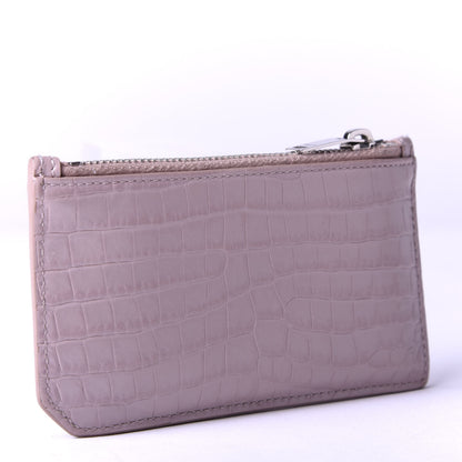 Saint Laurent Crocodile Embossed Calfskin 5 Fragments Zip Pouch Card Holder Rose Antic 3 of 6