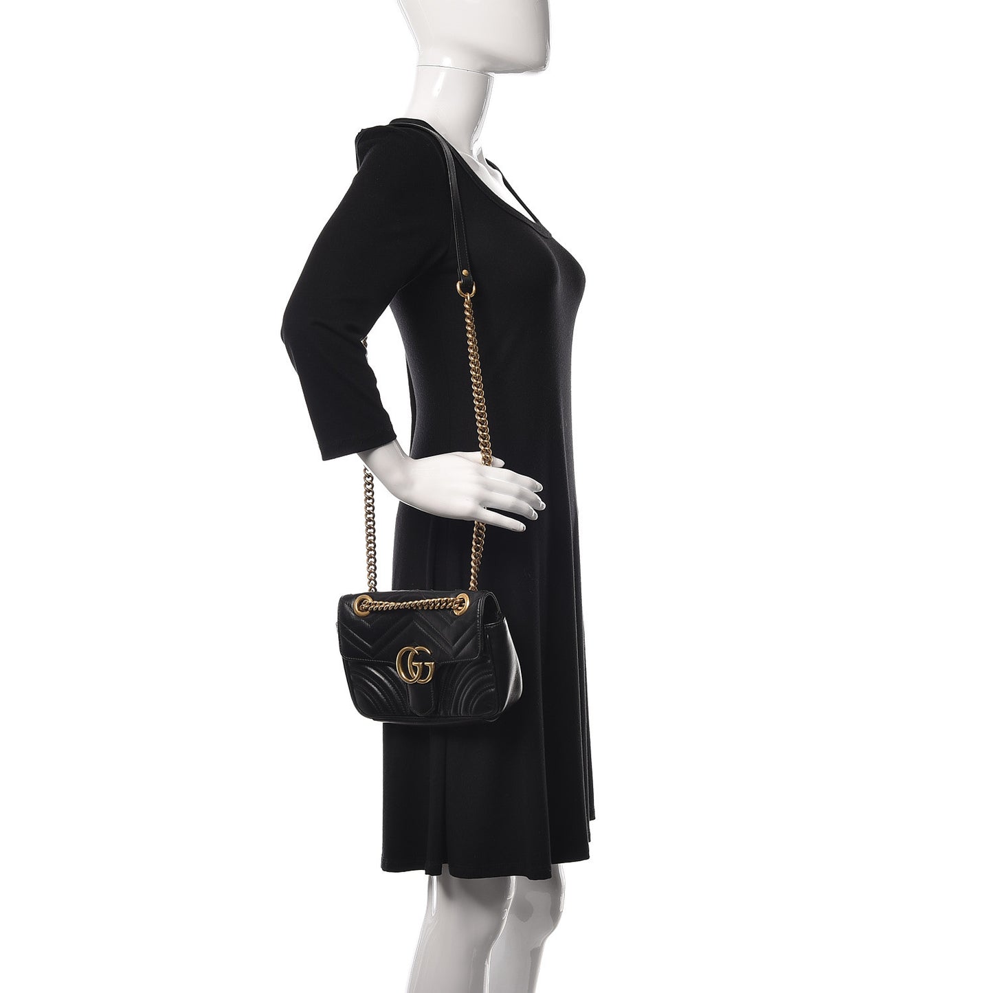 Calfskin Matelasse Mini GG Marmont Shoulder Bag Black