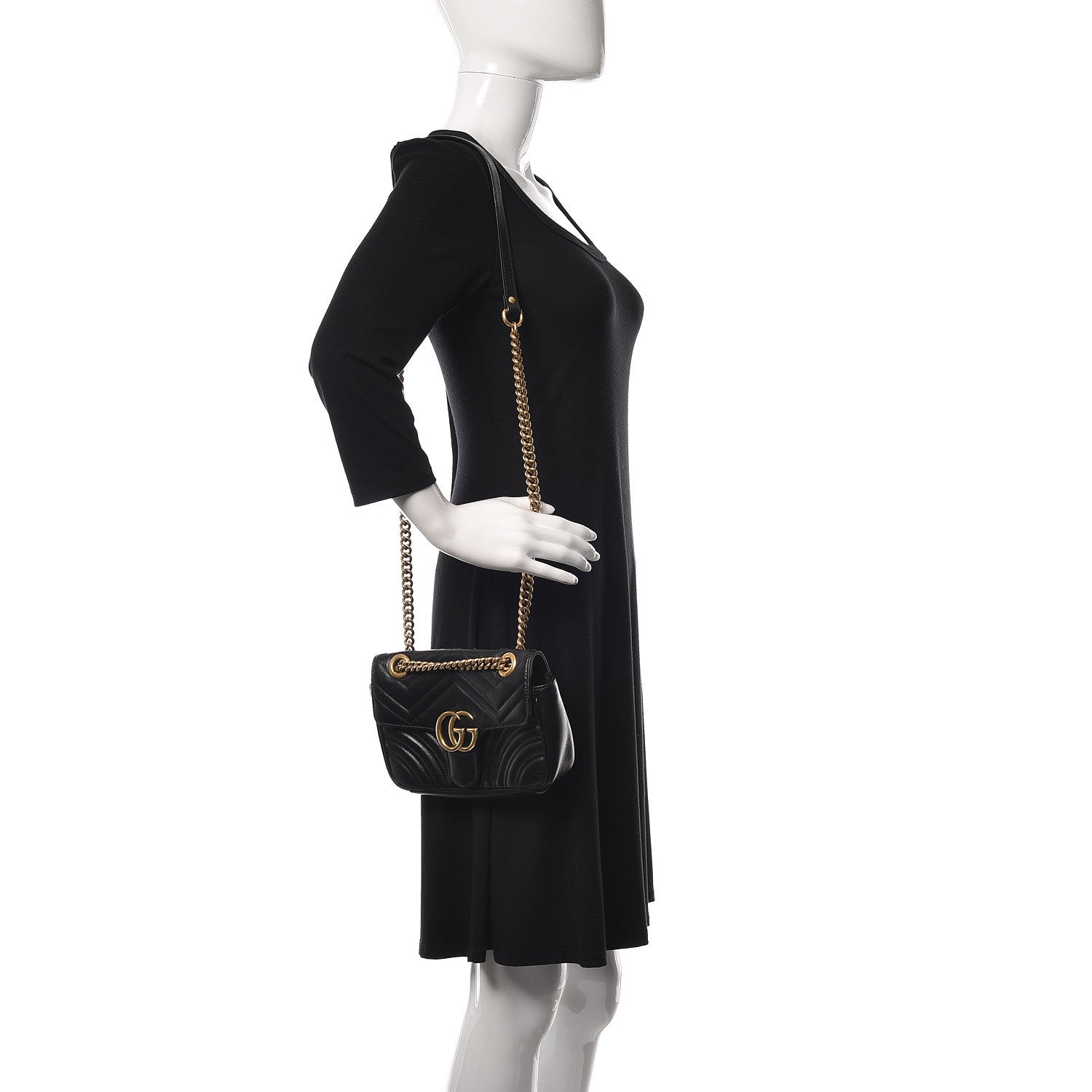 Gucci Calfskin Matelasse Mini GG Marmont Shoulder Bag Black 2 of 11