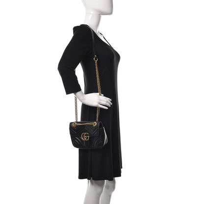 Gucci Calfskin Matelasse Mini GG Marmont Shoulder Bag Black 2 of 11